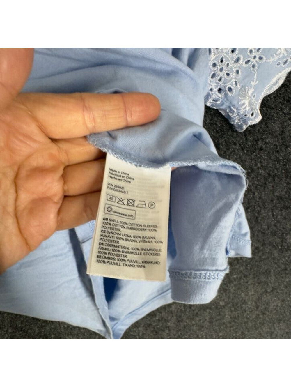 H&M Blouse Women XS Blue Embroidered Short Sleeve Cotton Casual Pullover Solid - Picture 8 of 9